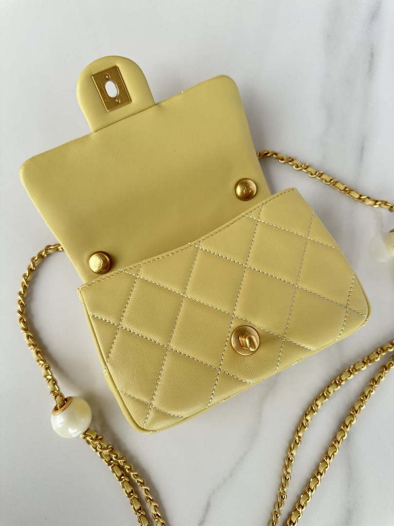 Chanel AS4868 Mini Flap Bag Pearly Lambskin Imitation Pearls & Gold-Tone Metal Yellow - Default Title - View 7