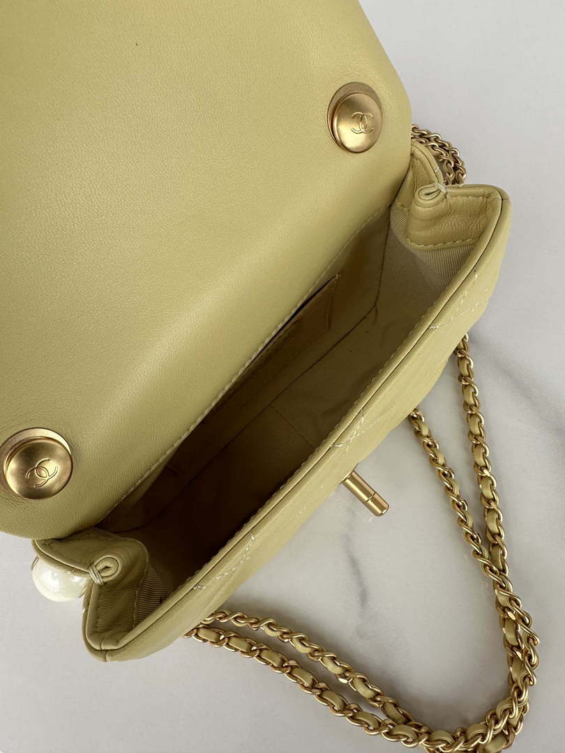 Chanel AS4868 Mini Flap Bag Pearly Lambskin Imitation Pearls & Gold-Tone Metal Yellow - Default Title - View 8