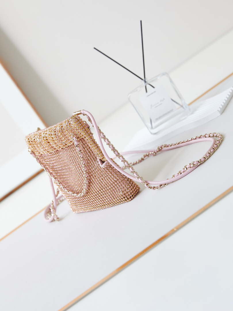 Chanel AS4894 Mini Handbag 22 bag evening bag Strass & Gold-Tone Metal Light Pink - Default Title - View 4