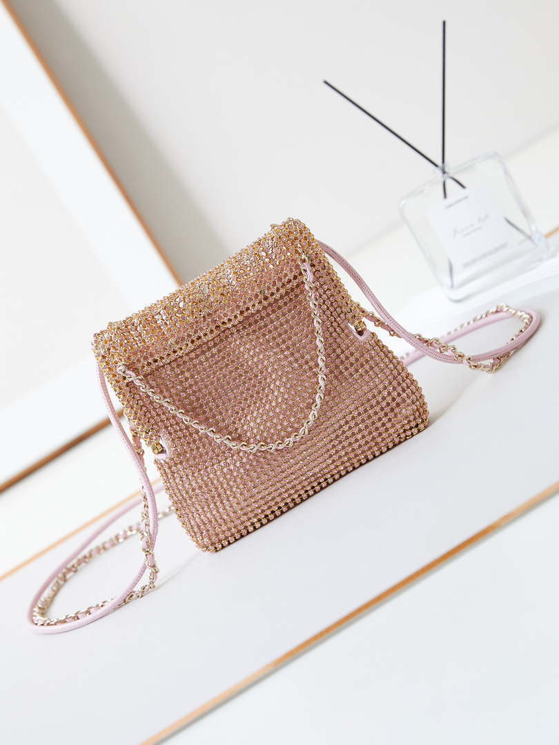Chanel AS4894 Mini Handbag 22 bag evening bag Strass & Gold-Tone Metal Light Pink