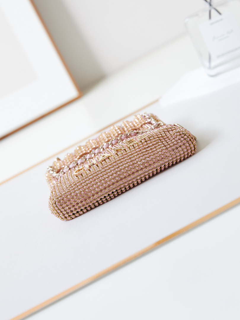 Chanel AS4894 Mini Handbag 22 bag evening bag Strass & Gold-Tone Metal Light Pink