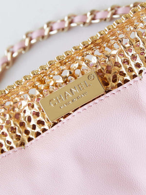 Chanel AS4894 Mini Handbag 22 bag evening bag Strass & Gold-Tone Metal Light Pink - Default Title - View 8