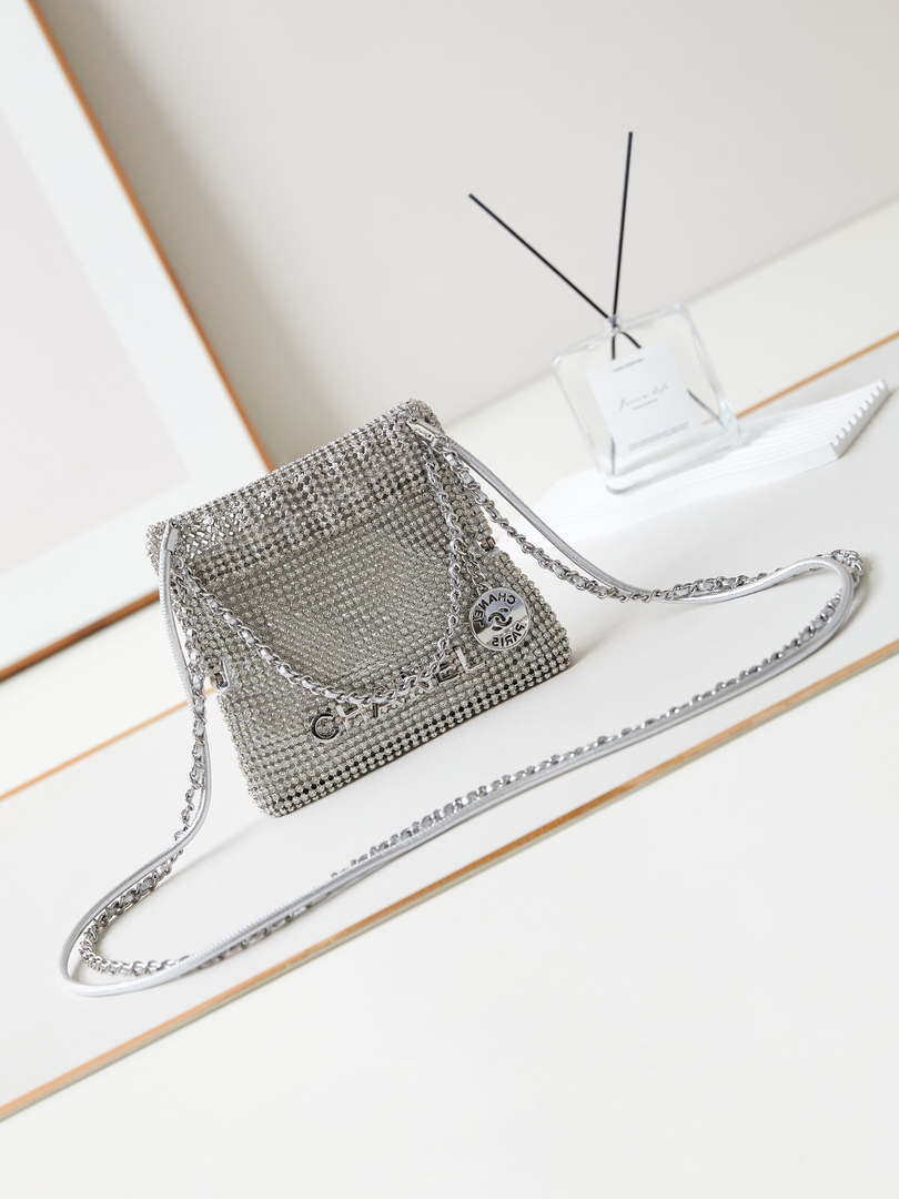 Chanel AS4894 Mini Handbag 22 bag evening bag Strass Silver-Tone Metal Silver - Default Title - View 1