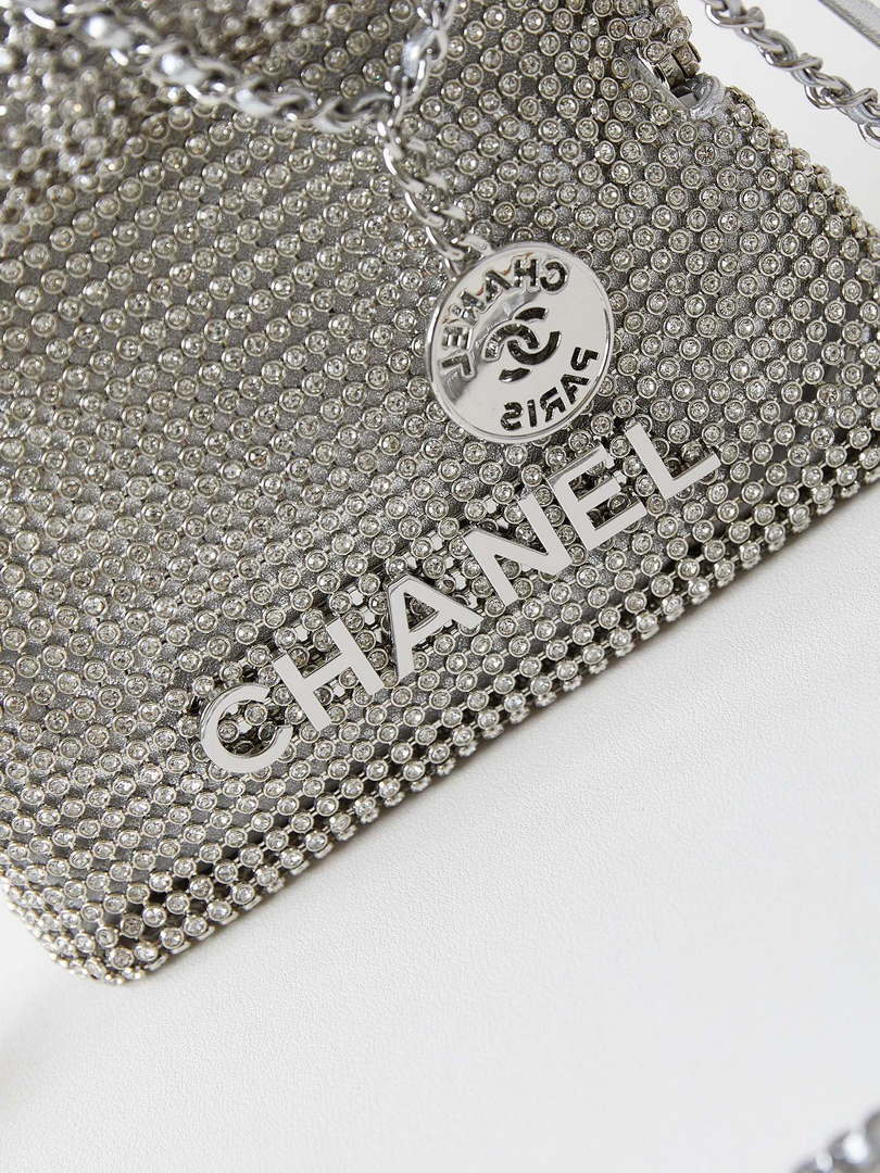 Chanel AS4894 Mini Handbag 22 bag evening bag Strass Silver-Tone Metal Silver