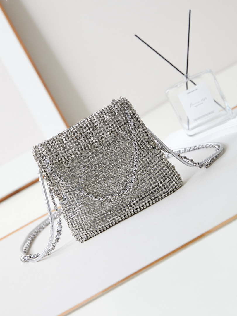 Chanel AS4894 Mini Handbag 22 bag evening bag Strass Silver-Tone Metal Silver - Default Title - View 5