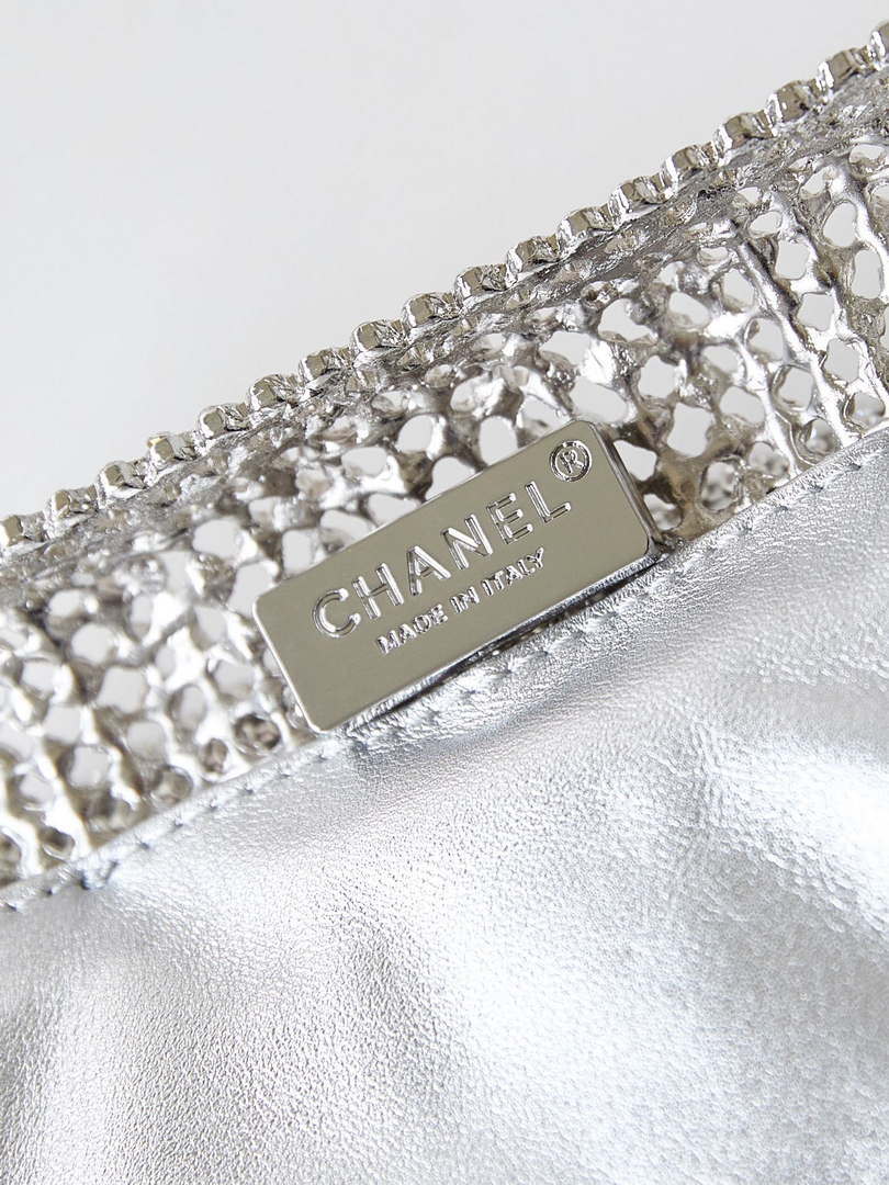 Chanel AS4894 Mini Handbag 22 bag evening bag Strass Silver-Tone Metal Silver