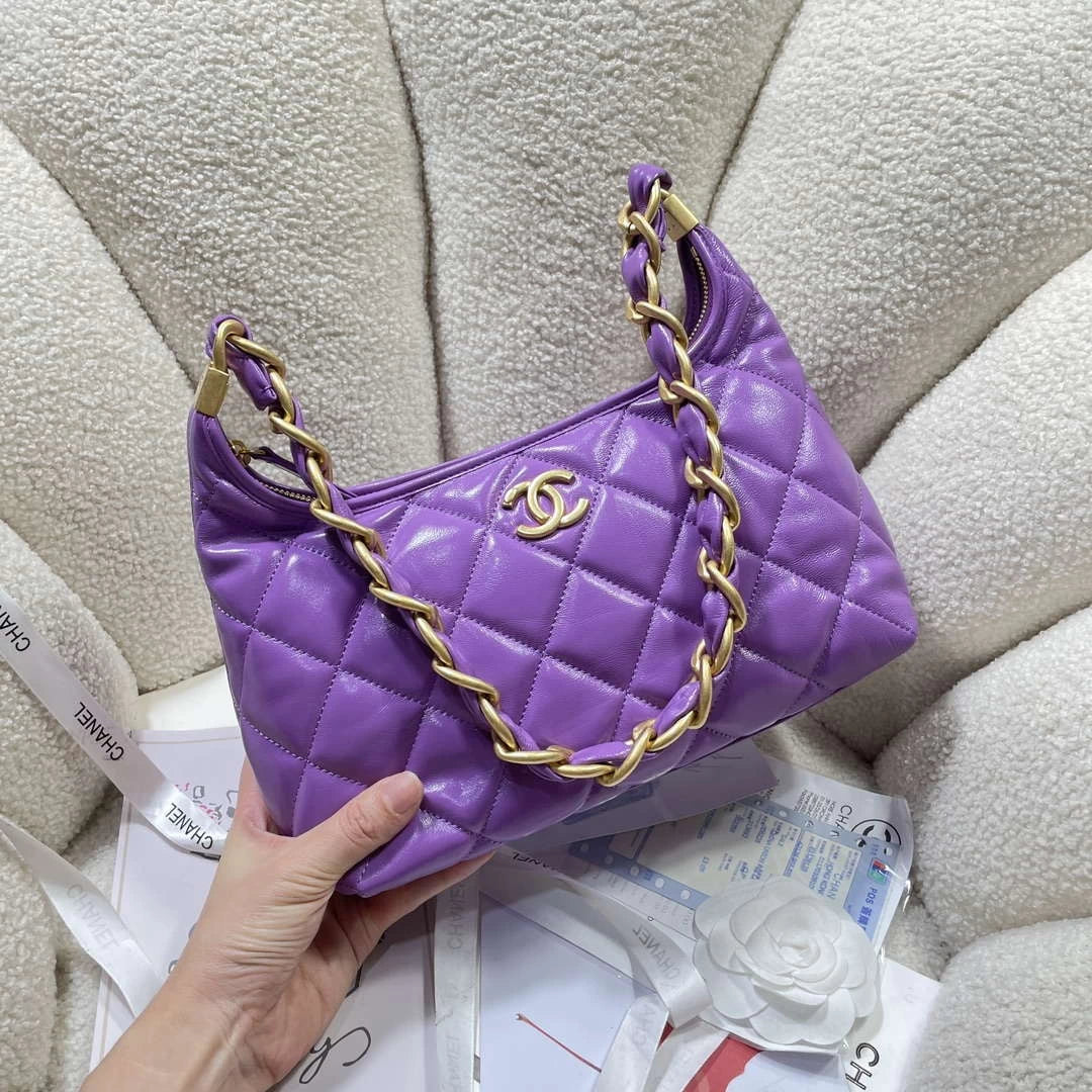 Chanel AS4912 Meduim Hobo Shiny Lambskin & Gold-Tone Metal Purple - Default Title - View 2
