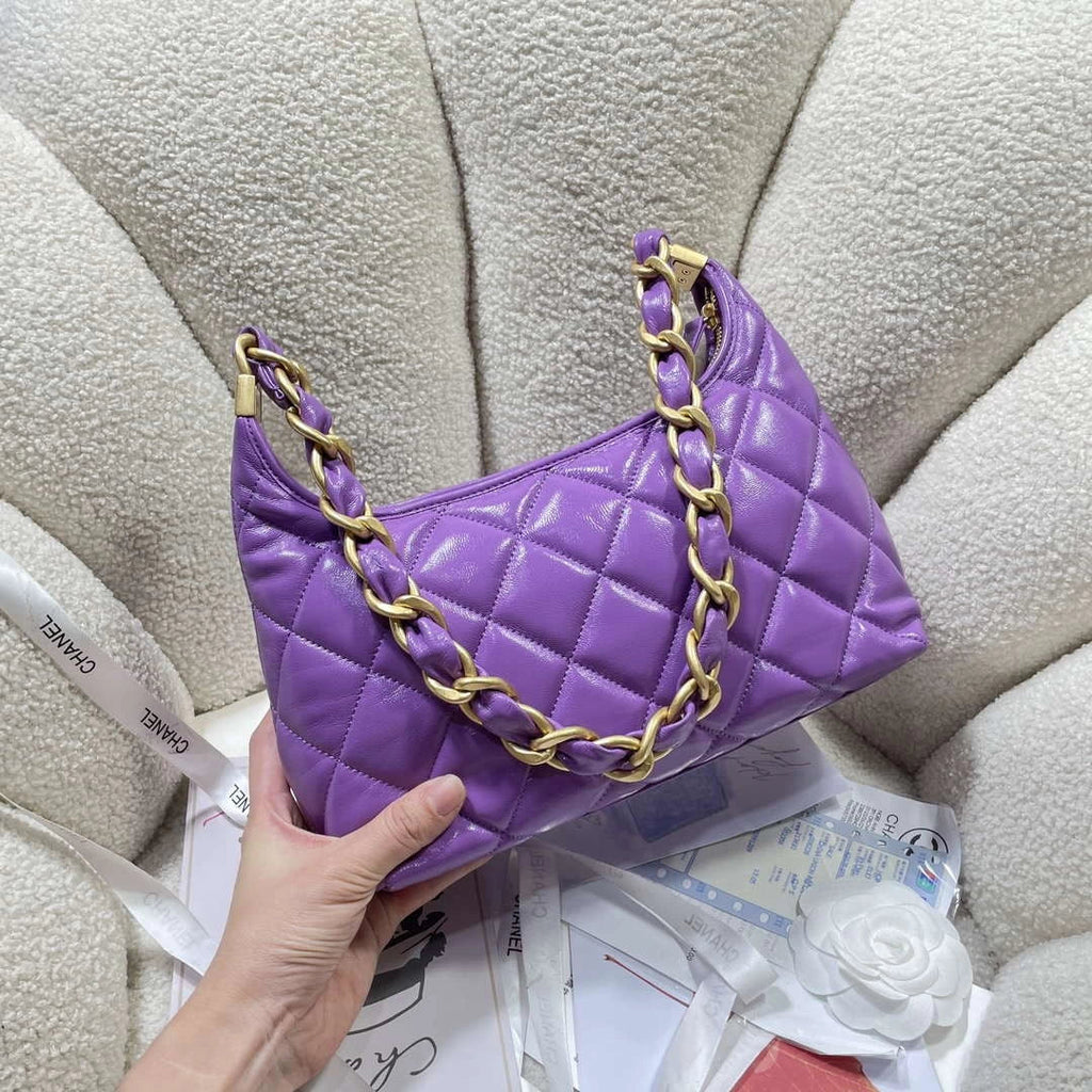 Chanel AS4912 Meduim Hobo Shiny Lambskin & Gold-Tone Metal Purple