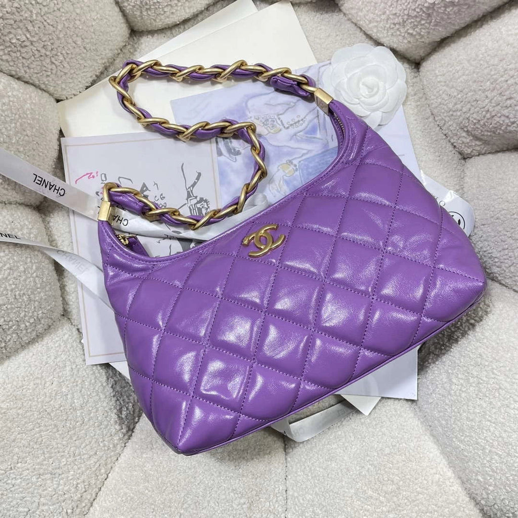 Chanel AS4912 Meduim Hobo Shiny Lambskin & Gold-Tone Metal Purple