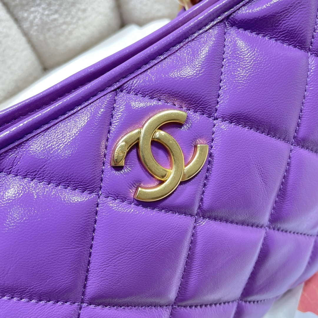 Chanel AS4912 Meduim Hobo Shiny Lambskin & Gold-Tone Metal Purple - Default Title - View 6
