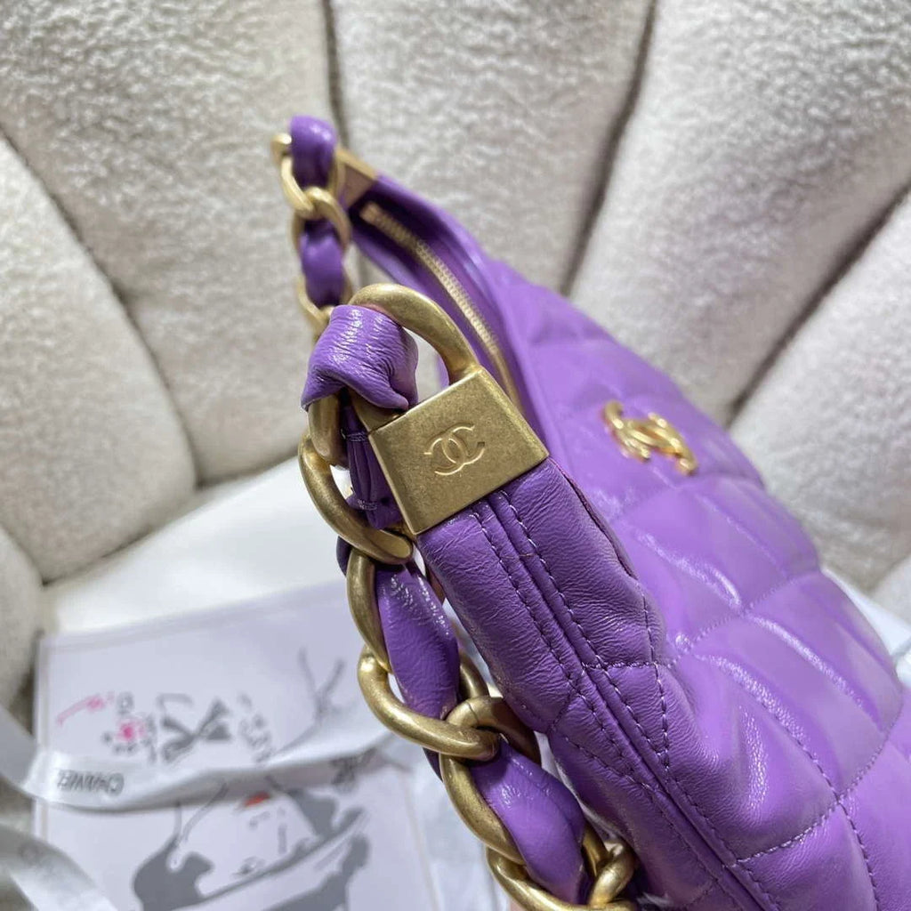 Chanel AS4912 Meduim Hobo Shiny Lambskin & Gold-Tone Metal Purple
