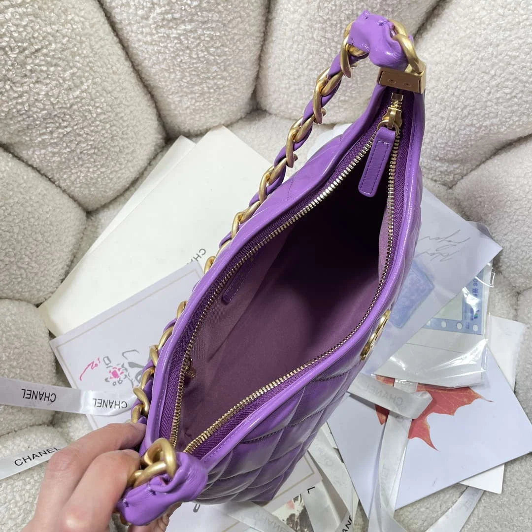 Chanel AS4912 Meduim Hobo Shiny Lambskin & Gold-Tone Metal Purple