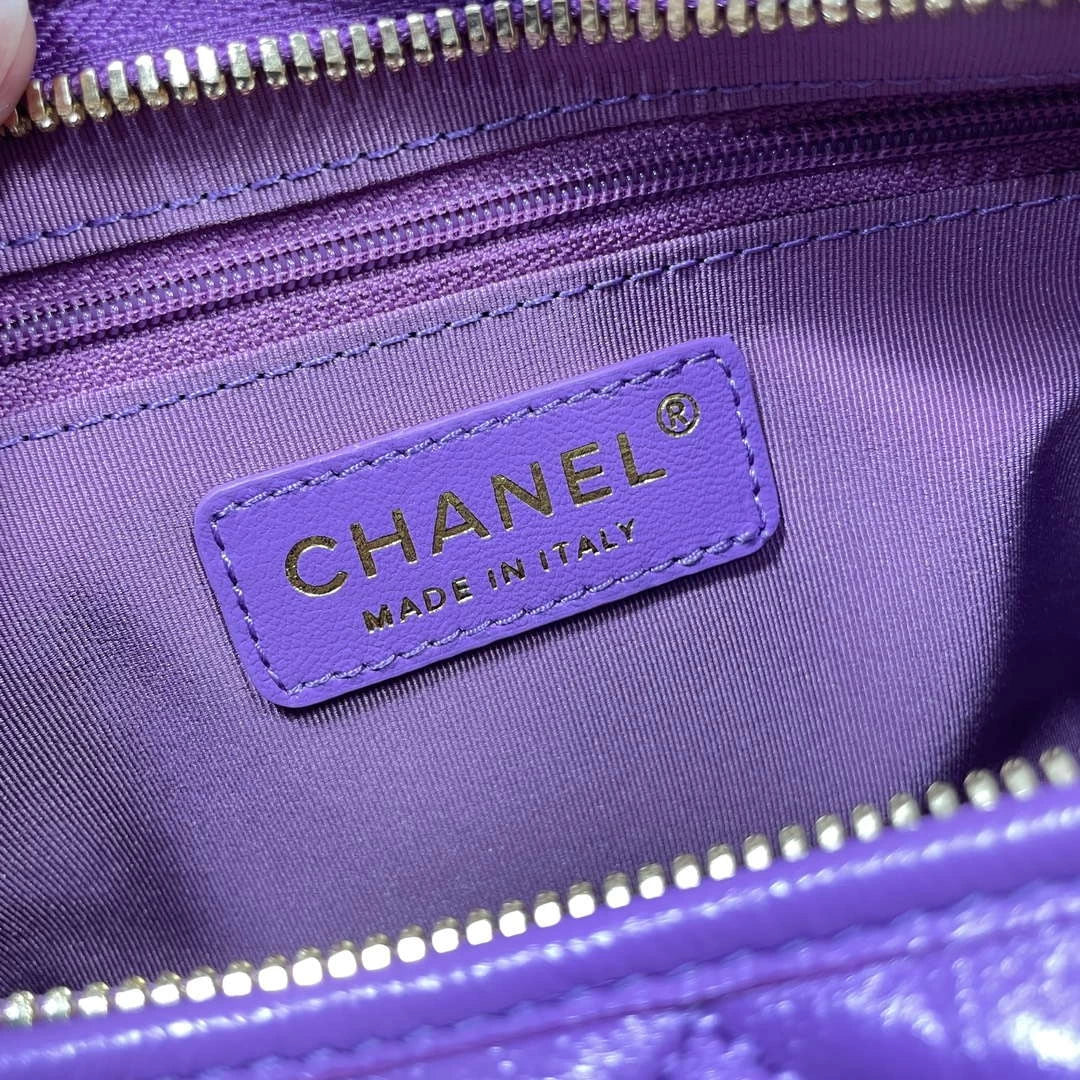 Chanel AS4912 Meduim Hobo Shiny Lambskin & Gold-Tone Metal Purple - Default Title - View 9