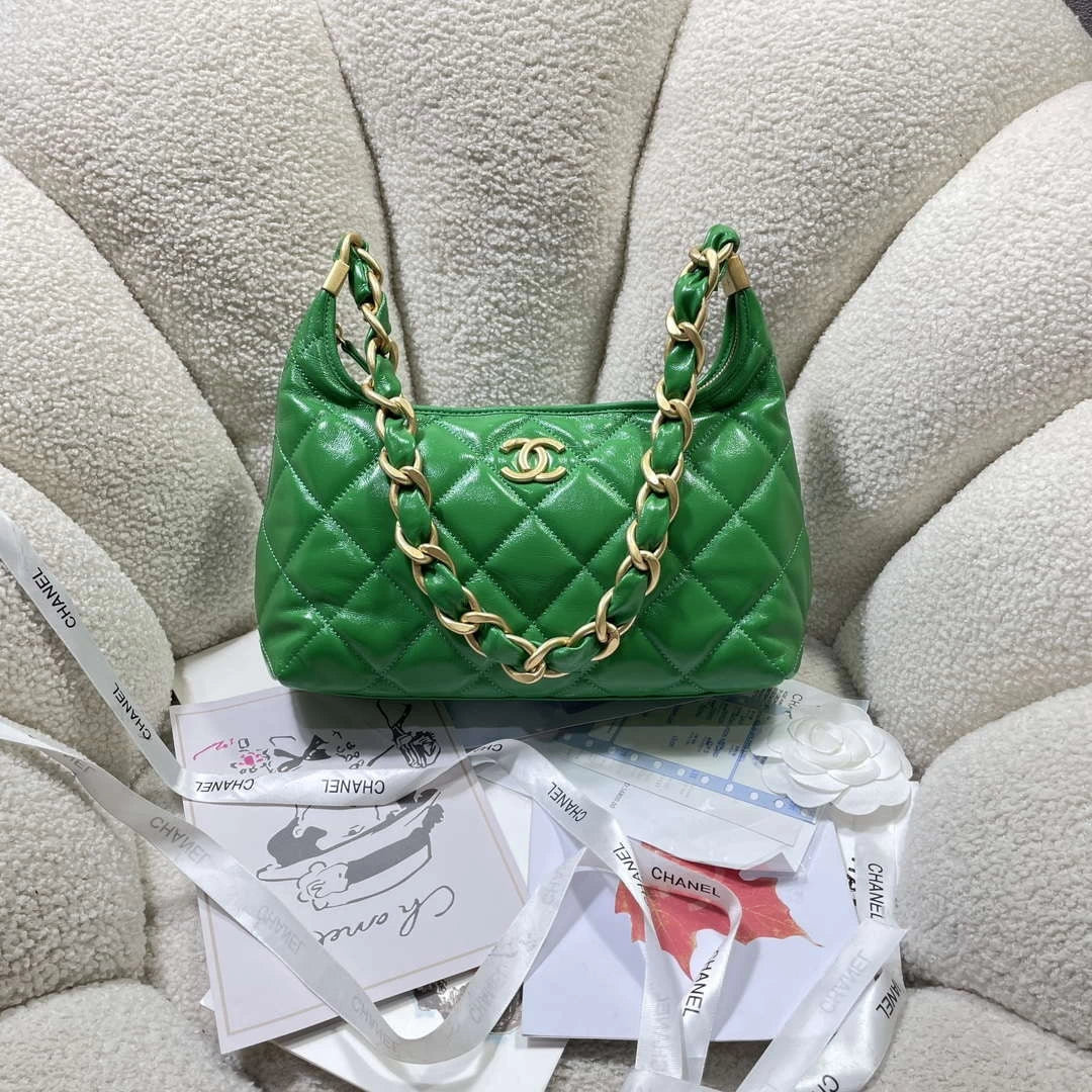 Chanel AS4912 Meduim Hobo Shiny Lambskin & Gold-Tone Metal Green