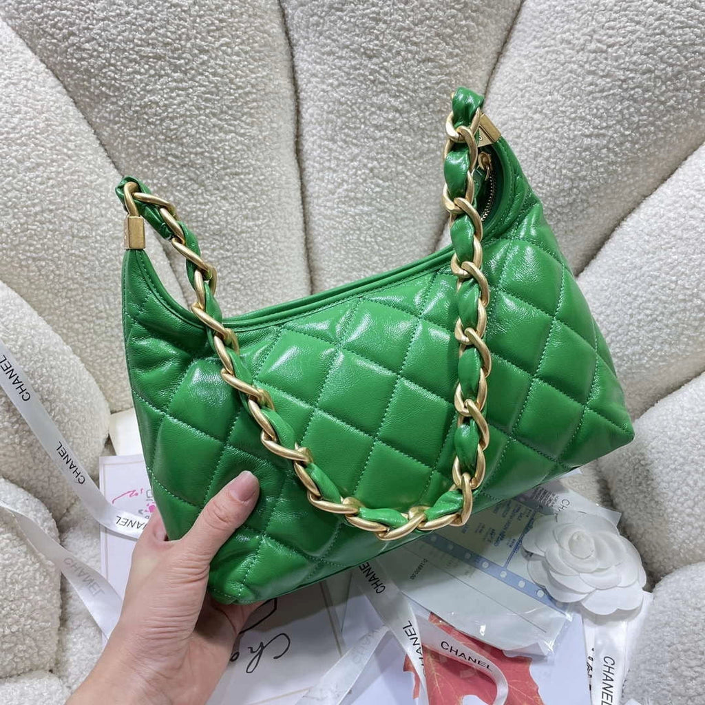 Chanel AS4912 Meduim Hobo Shiny Lambskin & Gold-Tone Metal Green