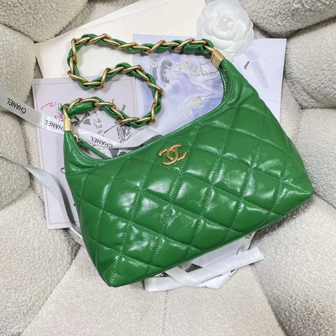 Chanel AS4912 Meduim Hobo Shiny Lambskin & Gold-Tone Metal Green - Default Title - View 5