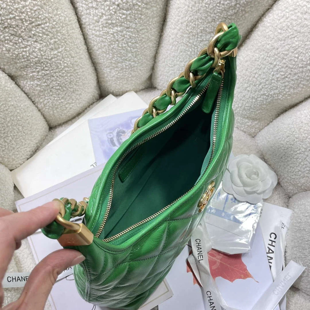 Chanel AS4912 Meduim Hobo Shiny Lambskin & Gold-Tone Metal Green