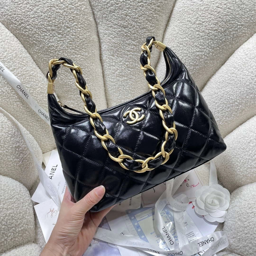 Chanel AS4912 Meduim Hobo Shiny Lambskin & Gold-Tone Metal Black - Default Title - View 2