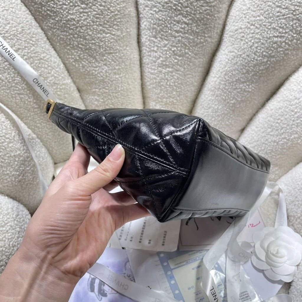 Chanel AS4912 Meduim Hobo Shiny Lambskin & Gold-Tone Metal Black