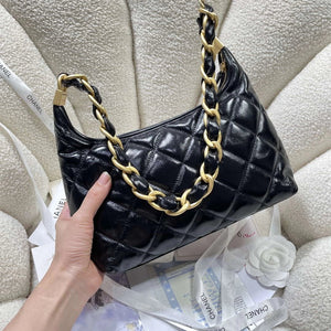 Chanel AS4912 Meduim Hobo Shiny Lambskin & Gold-Tone Metal Black - Default Title - View 4