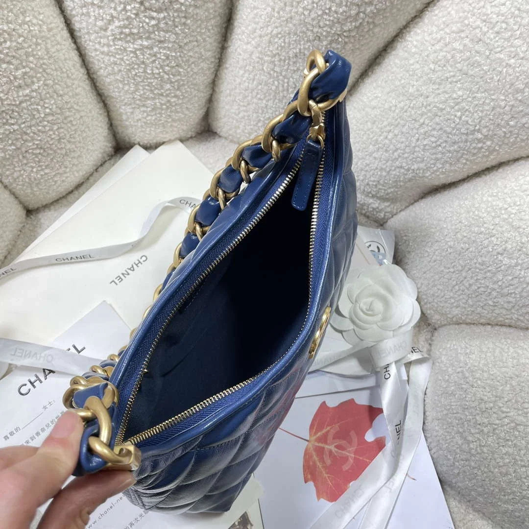 Chanel AS4912 Meduim Hobo Shiny Lambskin & Gold-Tone Metal Navy Blue - Default Title - View 8