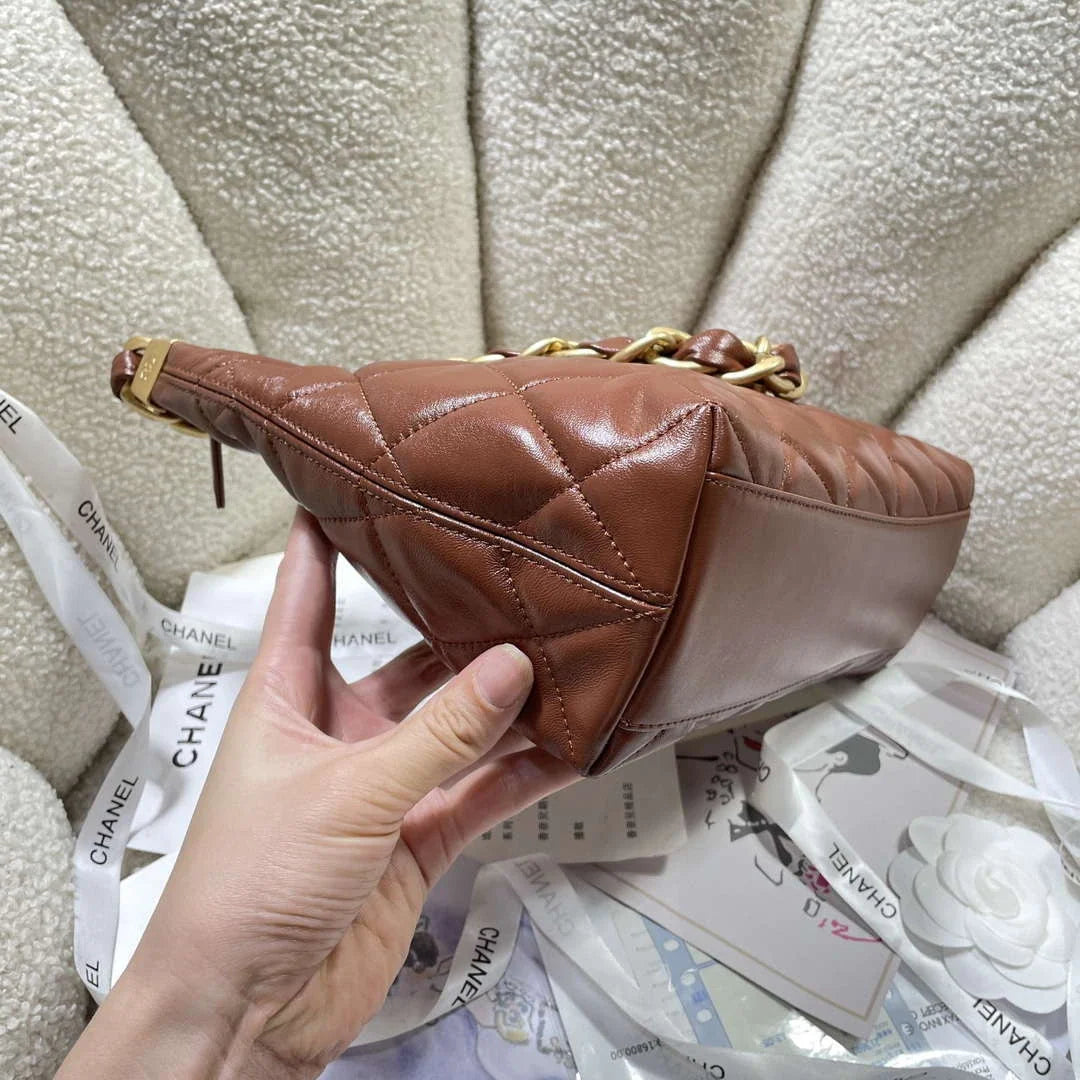 Chanel AS4912 Meduim Hobo Shiny Lambskin & Gold-Tone Metal Brown - Default Title - View 3