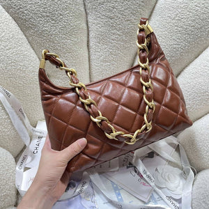 Chanel AS4912 Meduim Hobo Shiny Lambskin & Gold-Tone Metal Brown - Default Title - View 4
