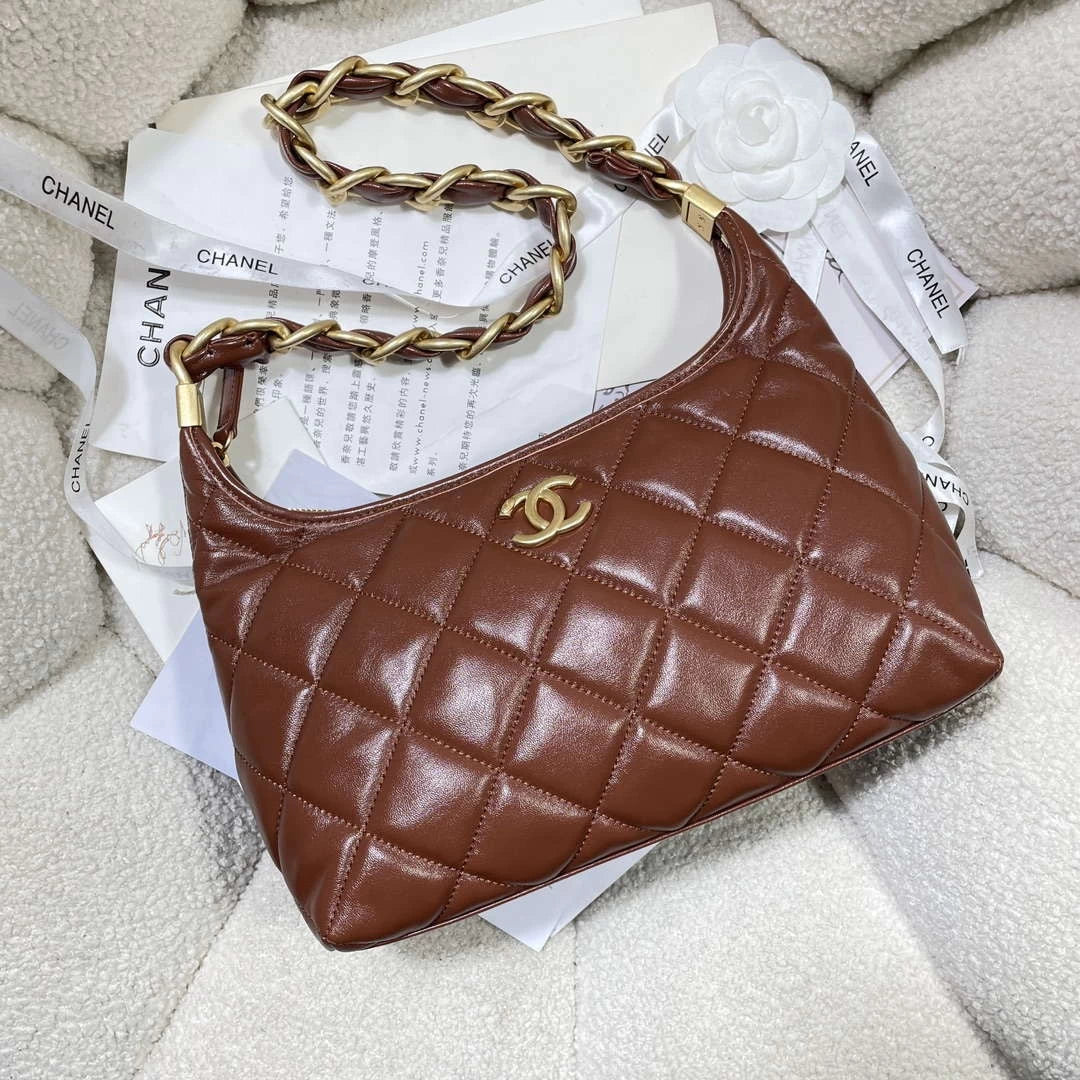 Chanel AS4912 Meduim Hobo Shiny Lambskin & Gold-Tone Metal Brown