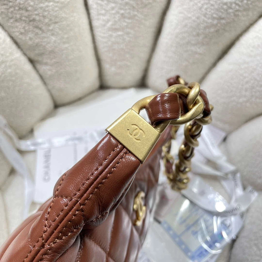 Chanel AS4912 Meduim Hobo Shiny Lambskin & Gold-Tone Metal Brown