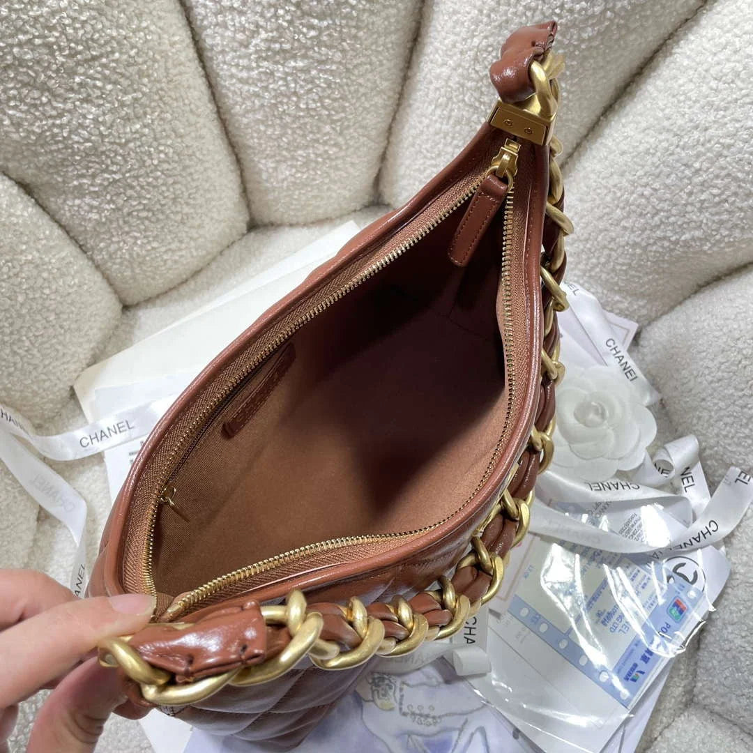 Chanel AS4912 Meduim Hobo Shiny Lambskin & Gold-Tone Metal Brown - Default Title - View 8