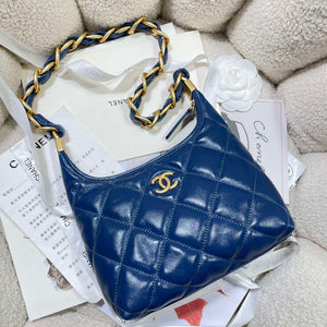 Chanel AS4922 Small Hobo Shiny Lambskin & Gold-Tone Metal Navy Blue - Default Title - View 5