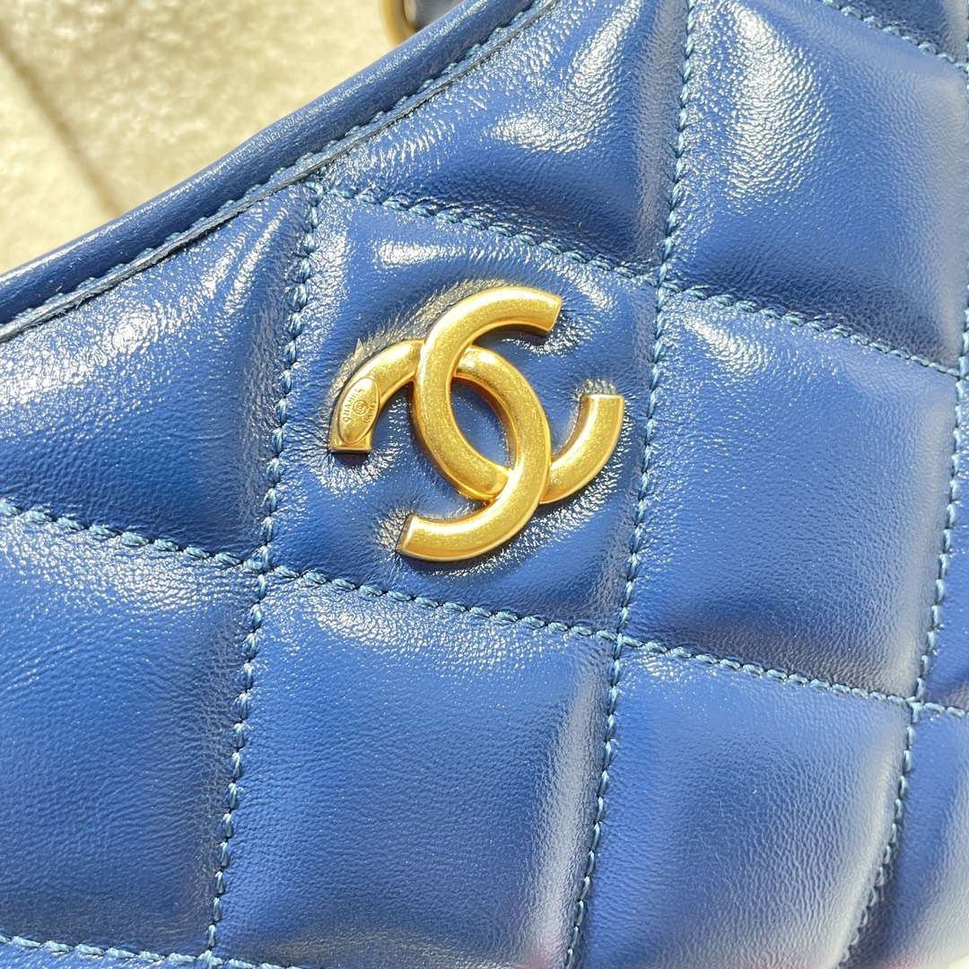 Chanel AS4922 Small Hobo Shiny Lambskin & Gold-Tone Metal Navy Blue - Default Title - View 6