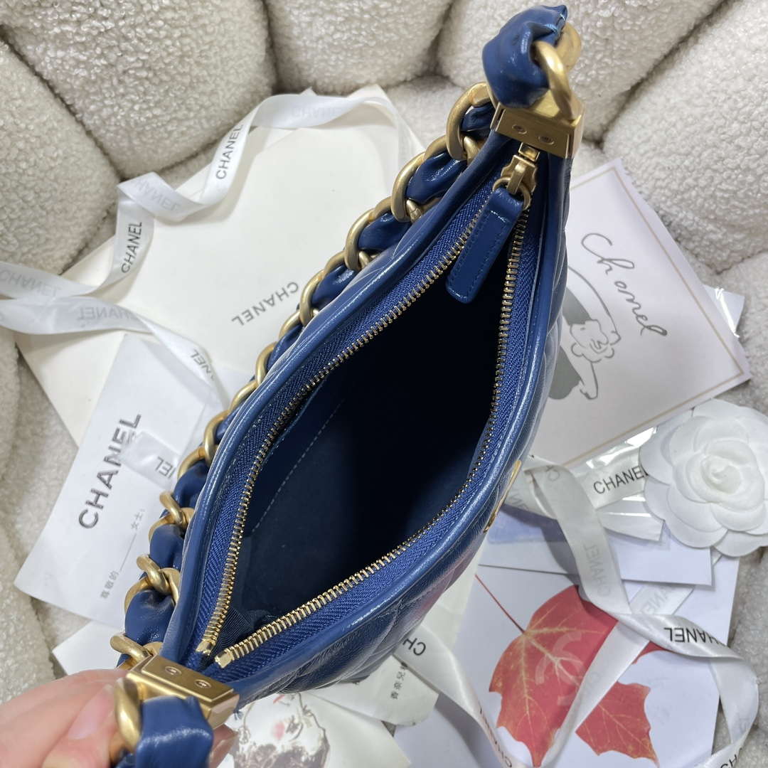 Chanel AS4922 Small Hobo Shiny Lambskin & Gold-Tone Metal Navy Blue - Default Title - View 8