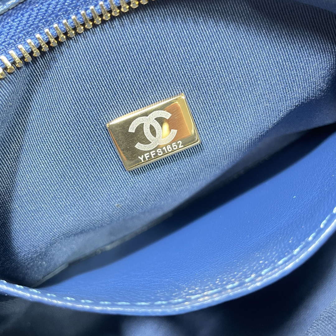 Chanel AS4922 Small Hobo Shiny Lambskin & Gold-Tone Metal Navy Blue