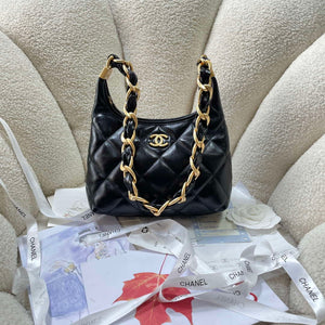 Chanel AS4922 Small Hobo Shiny Lambskin & Gold-Tone Metal Black - Default Title - View 1