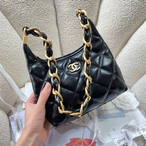Chanel AS4922 Small Hobo Shiny Lambskin & Gold-Tone Metal Black - Default Title - View 2