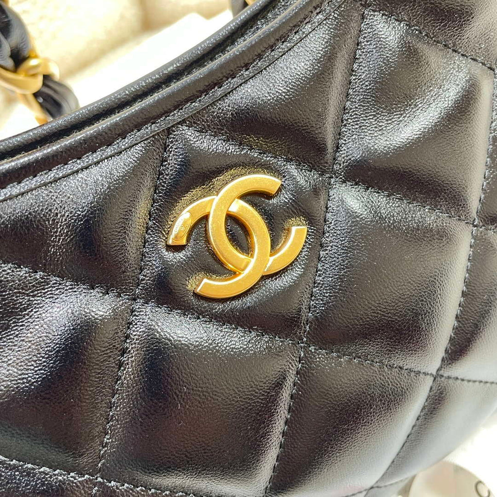 Chanel AS4922 Small Hobo Shiny Lambskin & Gold-Tone Metal Black