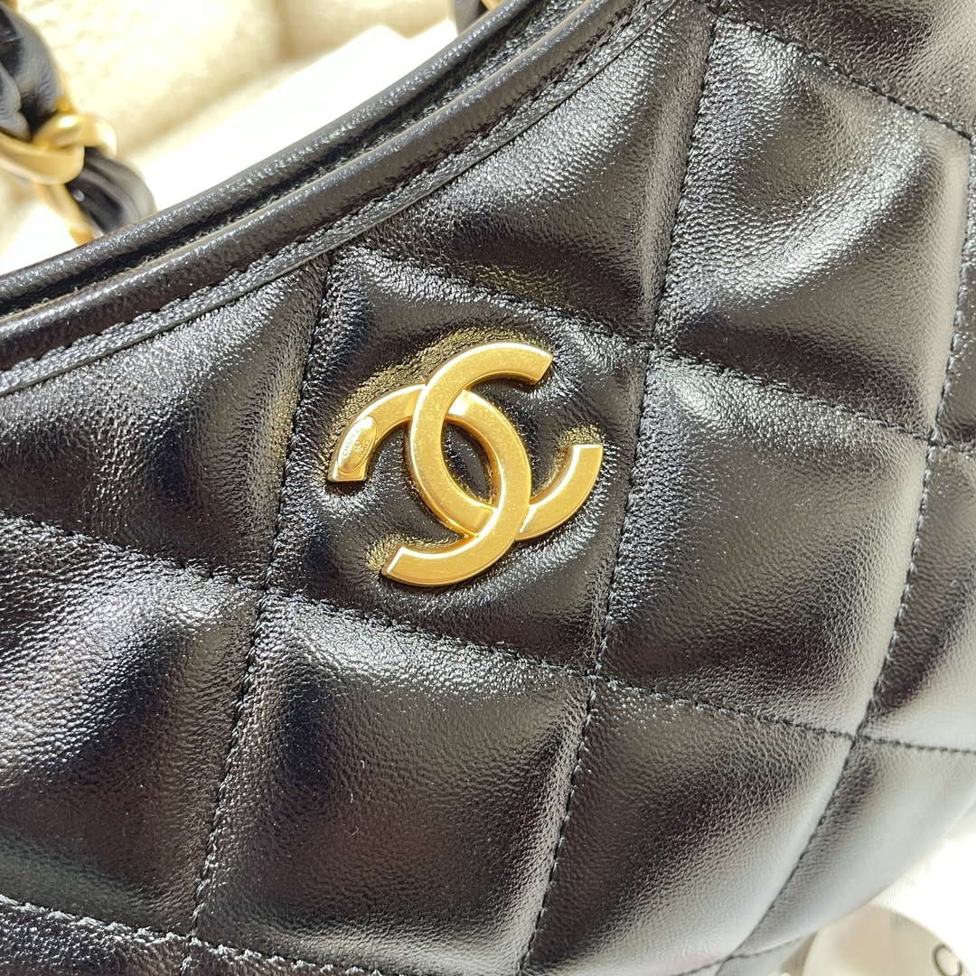 Chanel AS4922 Small Hobo Shiny Lambskin & Gold-Tone Metal Black - Default Title - View 6