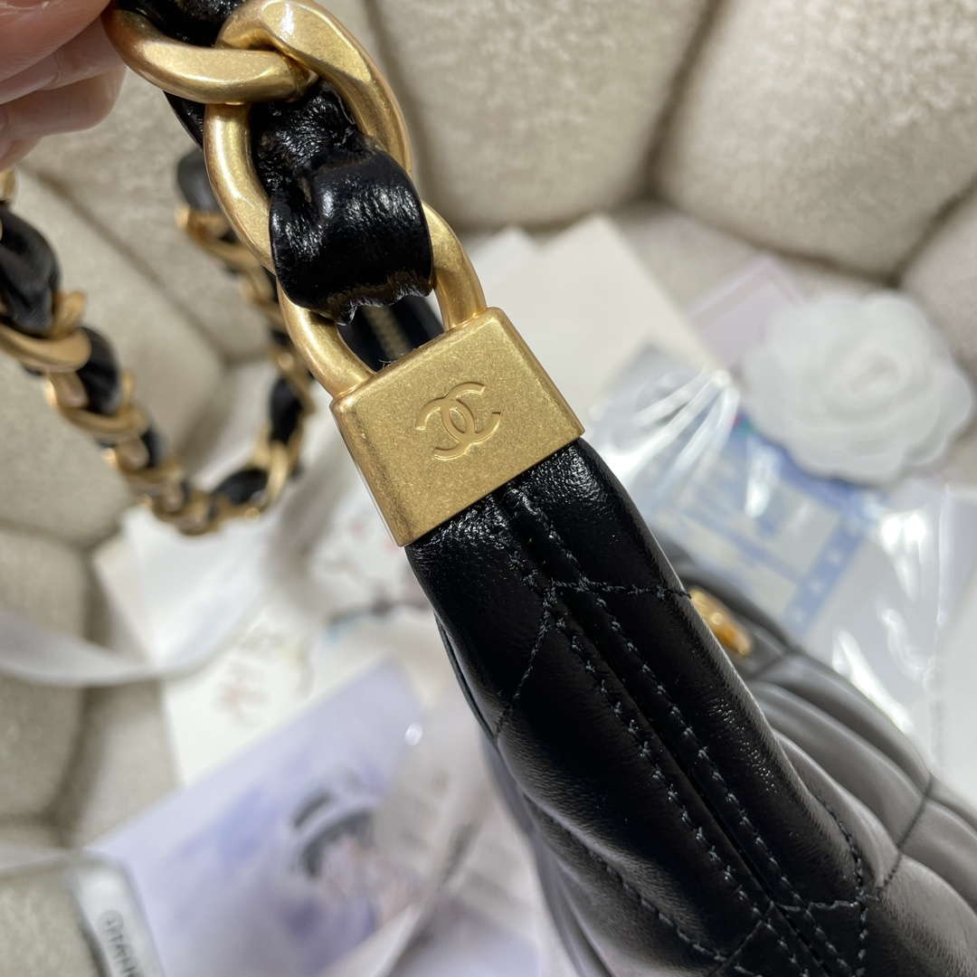 Chanel AS4922 Small Hobo Shiny Lambskin & Gold-Tone Metal Black
