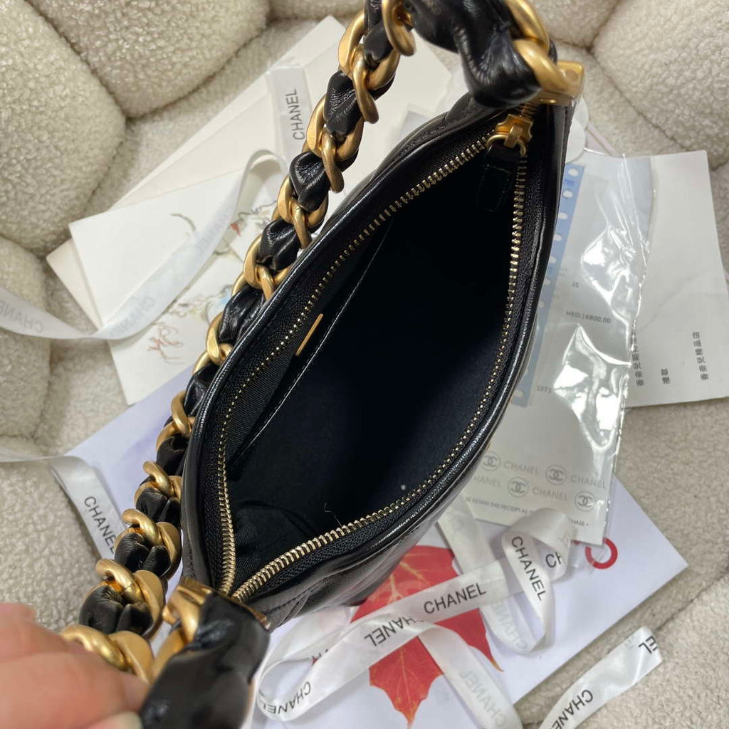 Chanel AS4922 Small Hobo Shiny Lambskin & Gold-Tone Metal Black