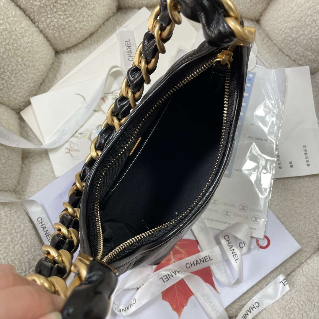 Chanel AS4922 Small Hobo Shiny Lambskin & Gold-Tone Metal Black - Default Title - View 8