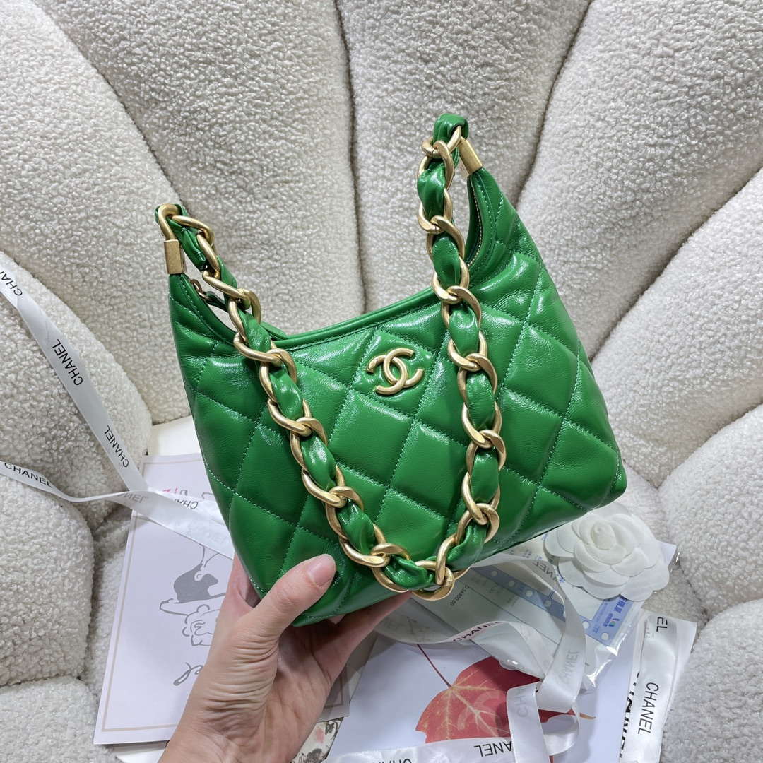 Chanel AS4922 Small Hobo Shiny Lambskin & Gold-Tone Metal Green - Default Title - View 2