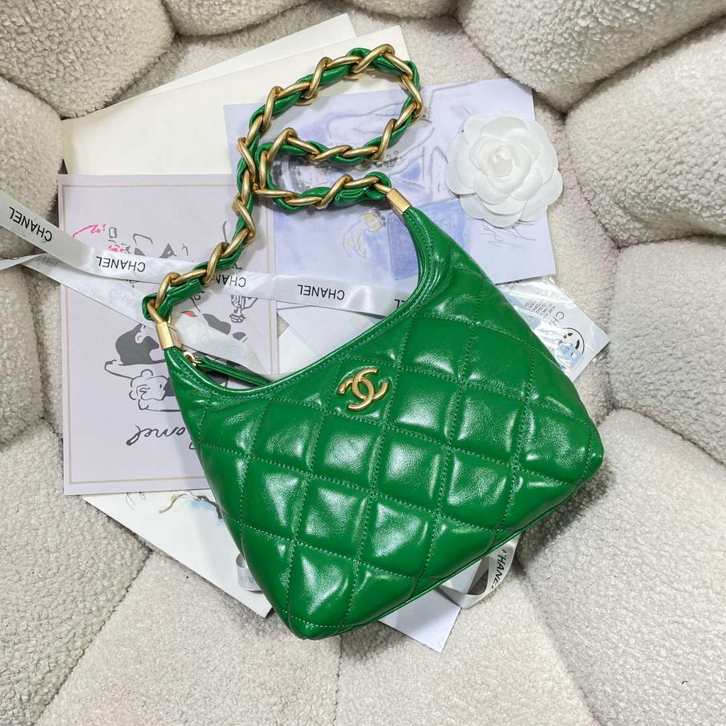 Chanel AS4922 Small Hobo Shiny Lambskin & Gold-Tone Metal Green