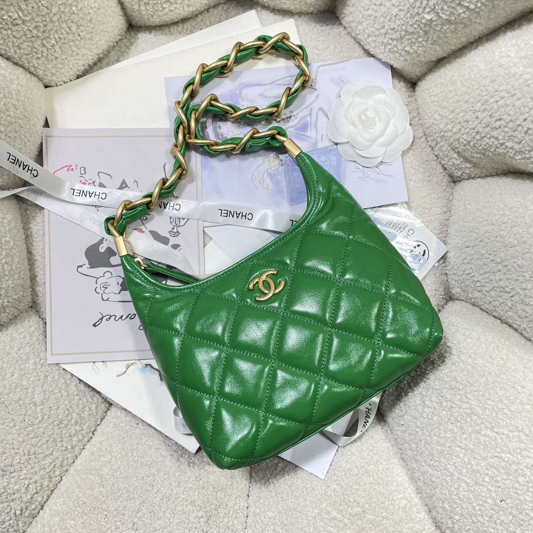 Chanel AS4922 Small Hobo Shiny Lambskin & Gold-Tone Metal Green