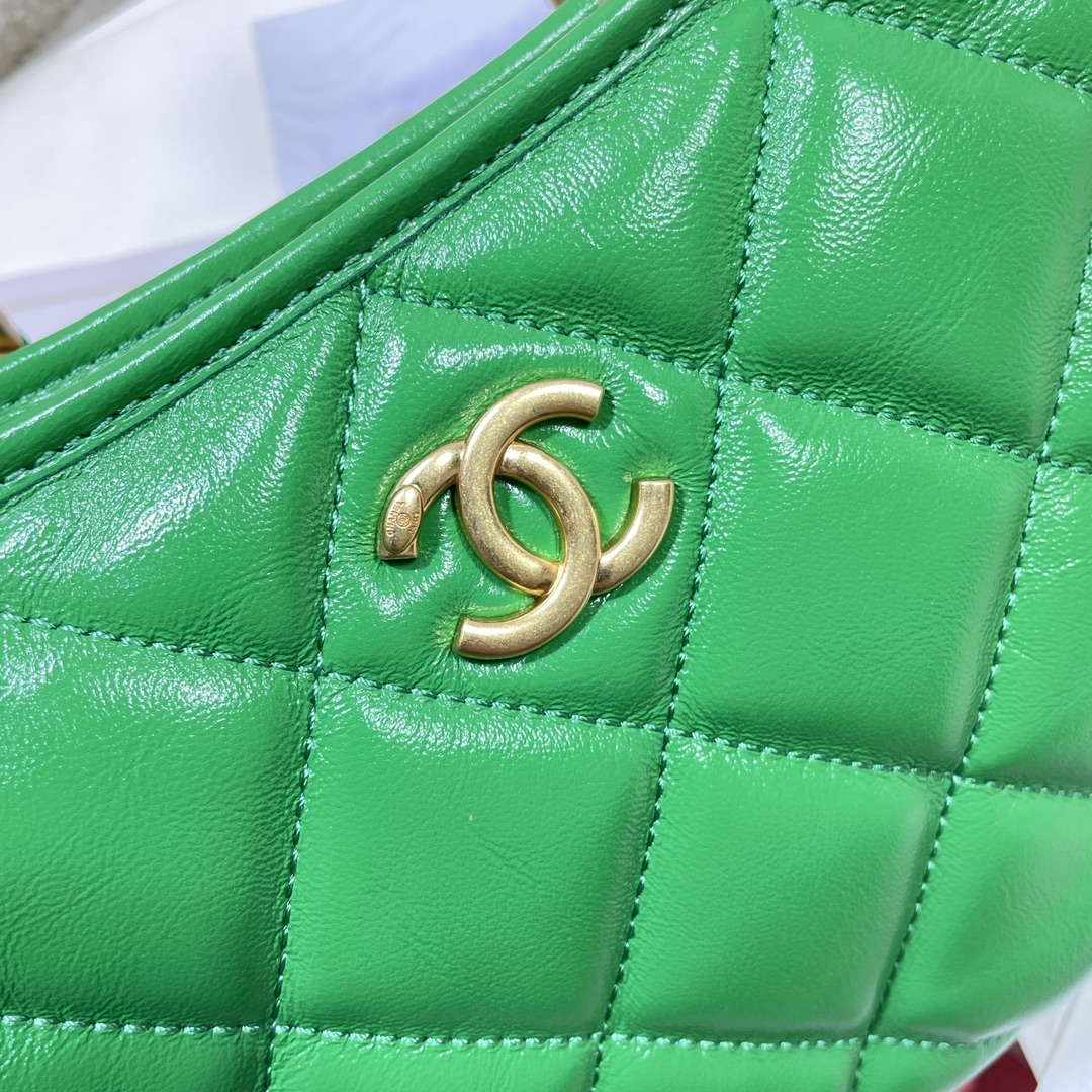 Chanel AS4922 Small Hobo Shiny Lambskin & Gold-Tone Metal Green - Default Title - View 6