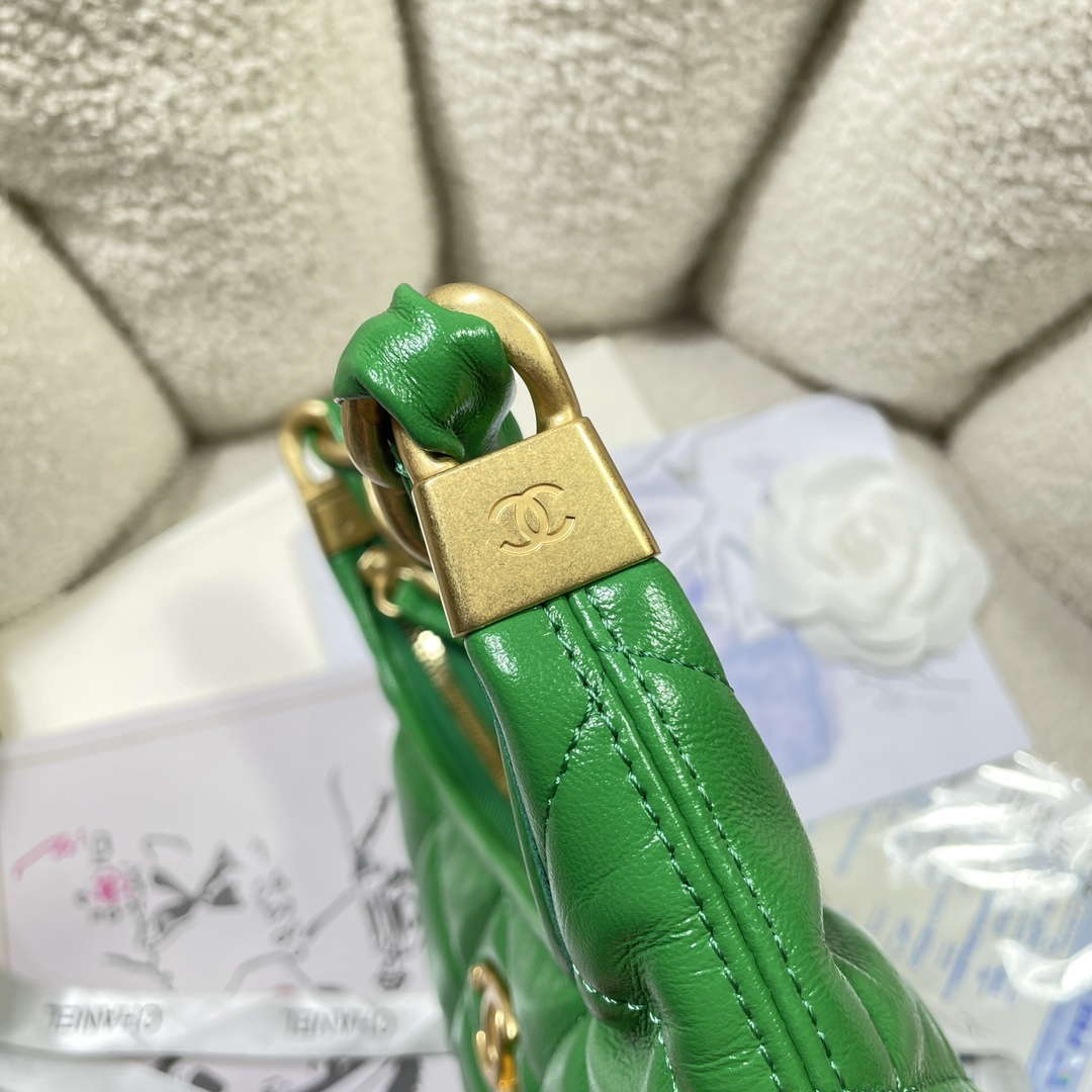Chanel AS4922 Small Hobo Shiny Lambskin & Gold-Tone Metal Green - Default Title - View 7