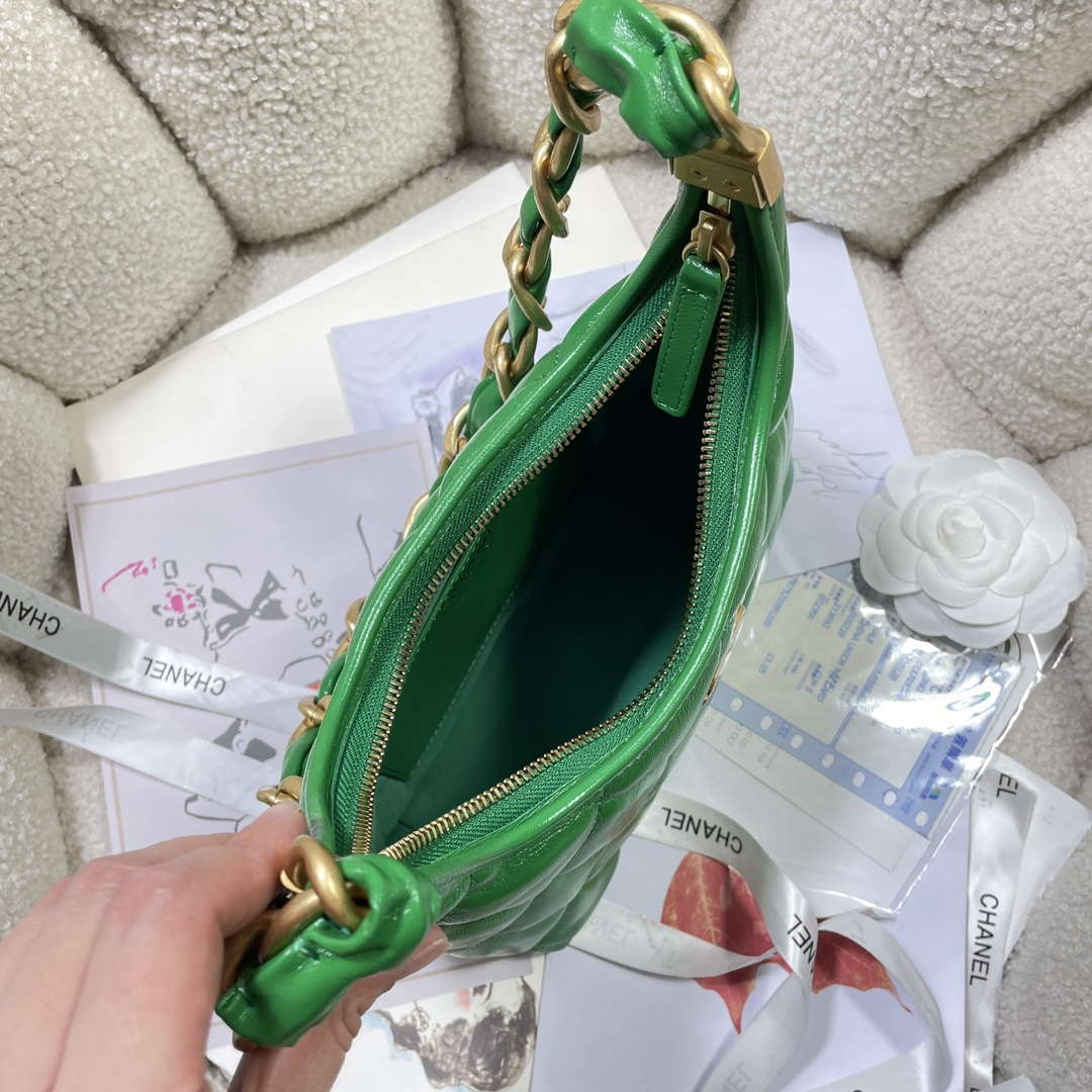 Chanel AS4922 Small Hobo Shiny Lambskin & Gold-Tone Metal Green - Default Title - View 8