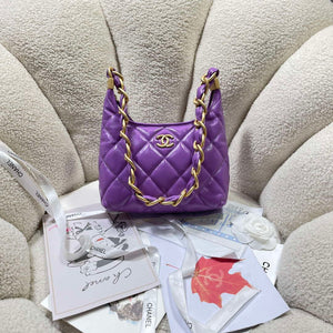 Chanel AS4922 Small Hobo Shiny Lambskin & Gold-Tone Metal Purple - Default Title - View 1