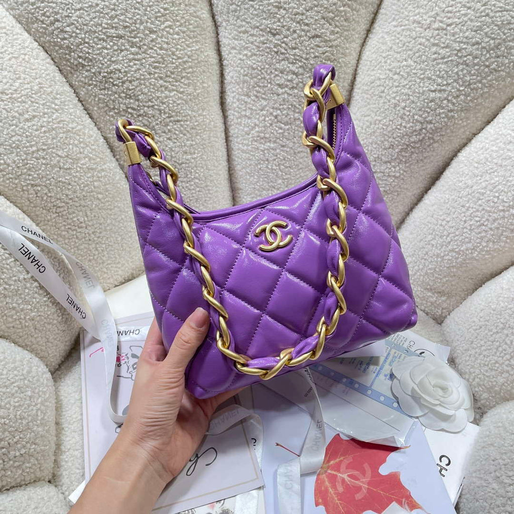 Chanel AS4922 Small Hobo Shiny Lambskin & Gold-Tone Metal Purple