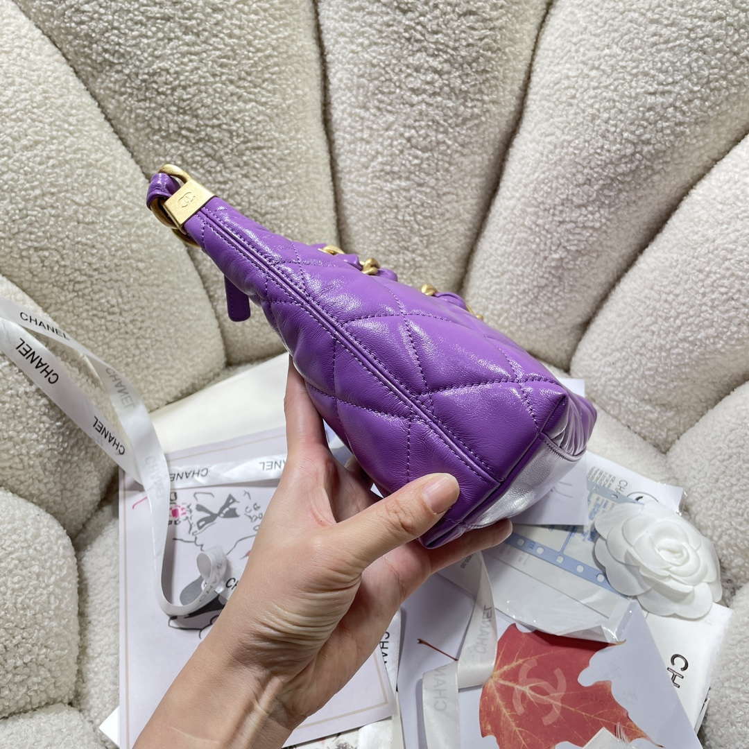 Chanel AS4922 Small Hobo Shiny Lambskin & Gold-Tone Metal Purple